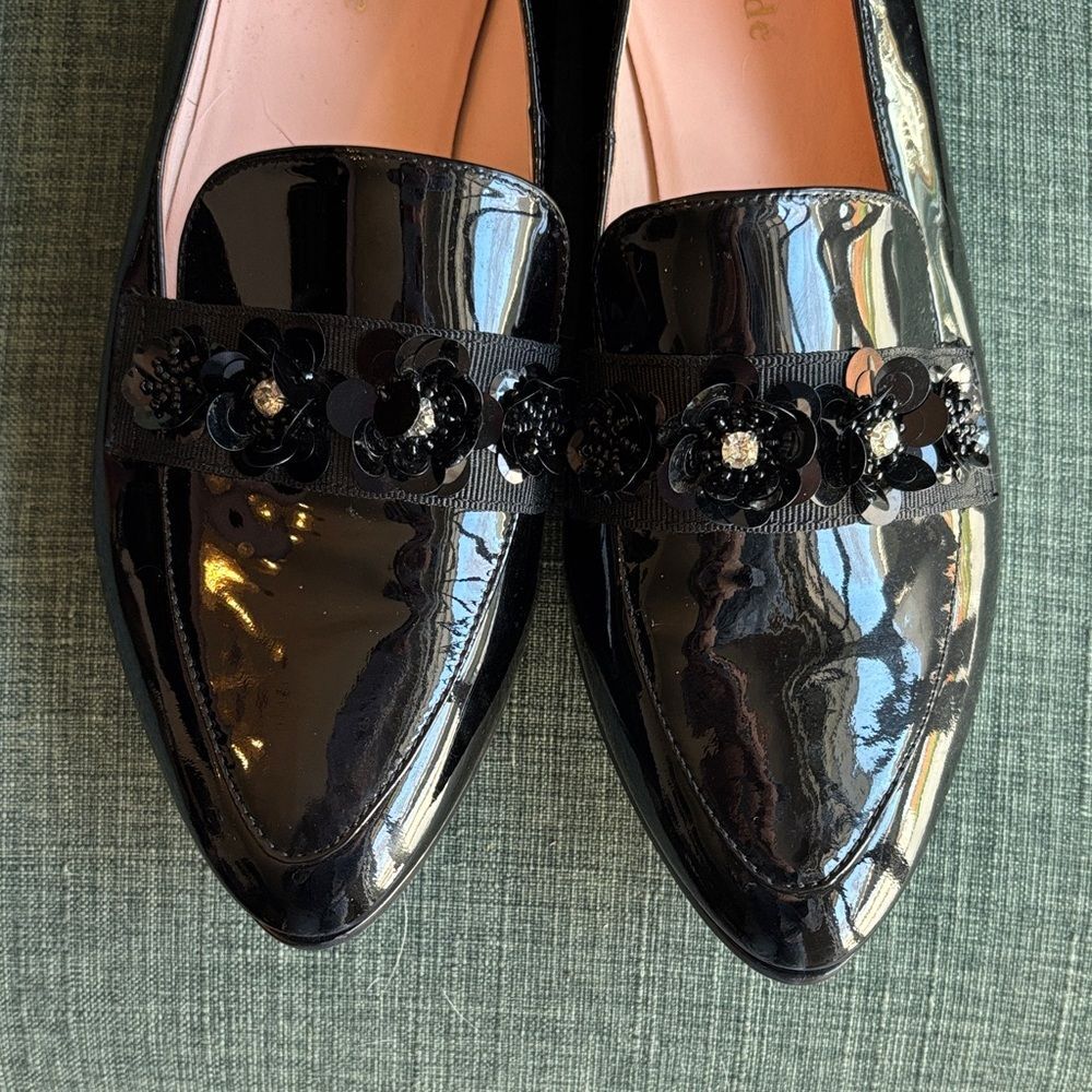 kate spade Cleo floral Black Patent Floral-Embellished Pointed Loafers Women’s 8 - Picture 4 of 14